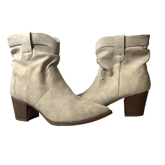 Time and Tru Ankle Heel Boots Women's Size 10 Ivory Slouch Synthetic Memory Foam - Picture 4 of 9